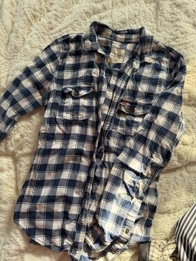 Hollister Navy and White Plaid Shirt - M